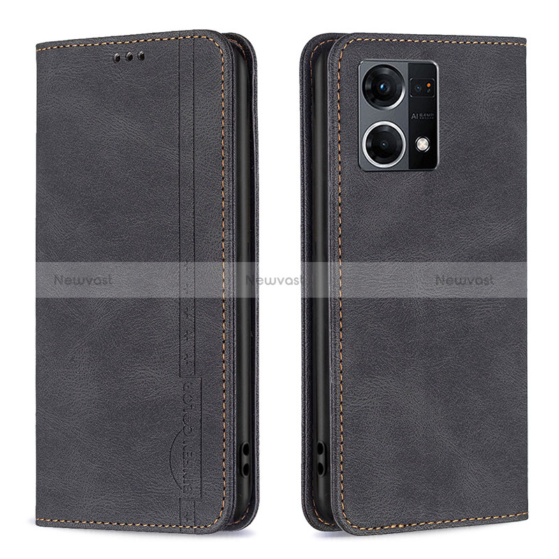 Leather Case Stands Flip Cover Holder B05F for Oppo Reno8 4G Black