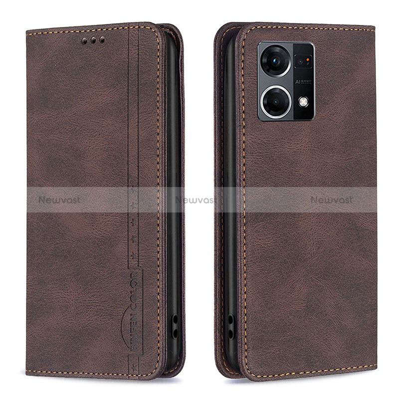 Leather Case Stands Flip Cover Holder B05F for Oppo Reno8 4G Brown