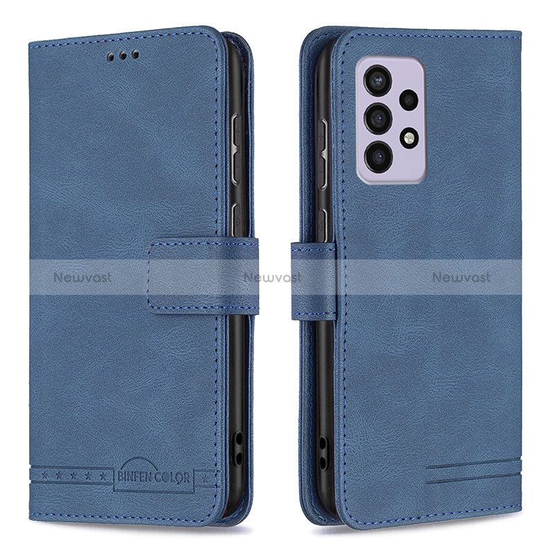 Leather Case Stands Flip Cover Holder B05F for Samsung Galaxy A33 5G Blue