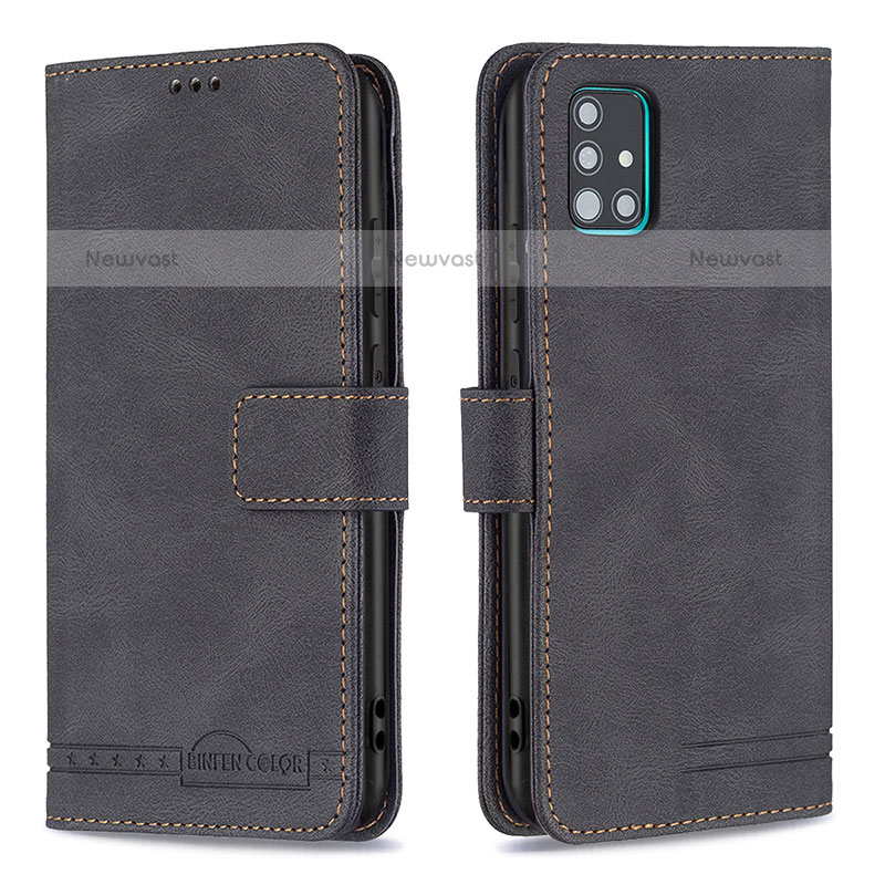 Leather Case Stands Flip Cover Holder B05F for Samsung Galaxy A51 4G Black