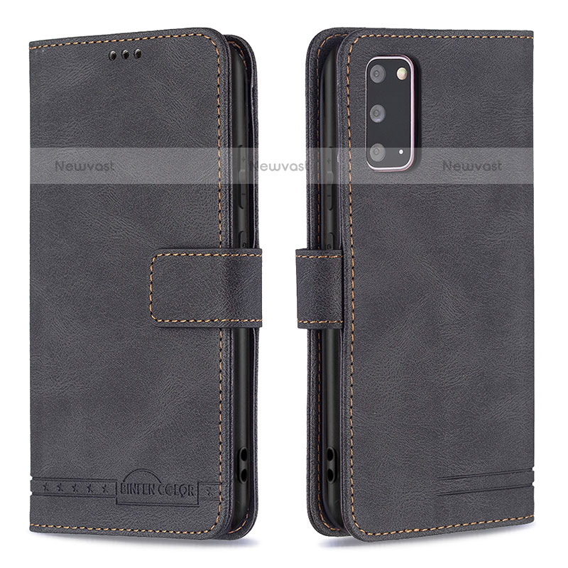 Leather Case Stands Flip Cover Holder B05F for Samsung Galaxy S20 Black
