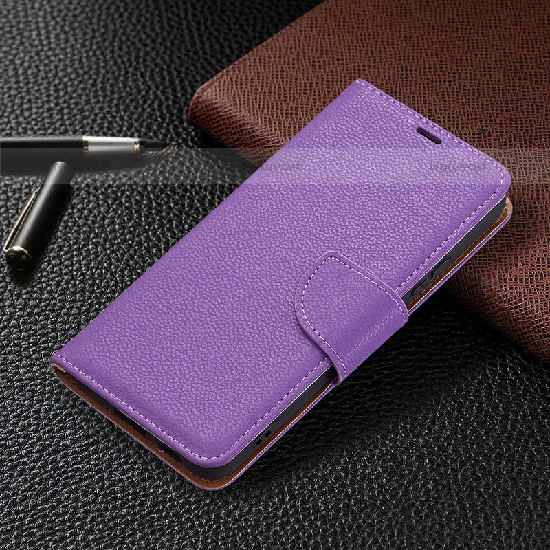 Leather Case Stands Flip Cover Holder B05F for Samsung Galaxy S21 FE 5G Purple