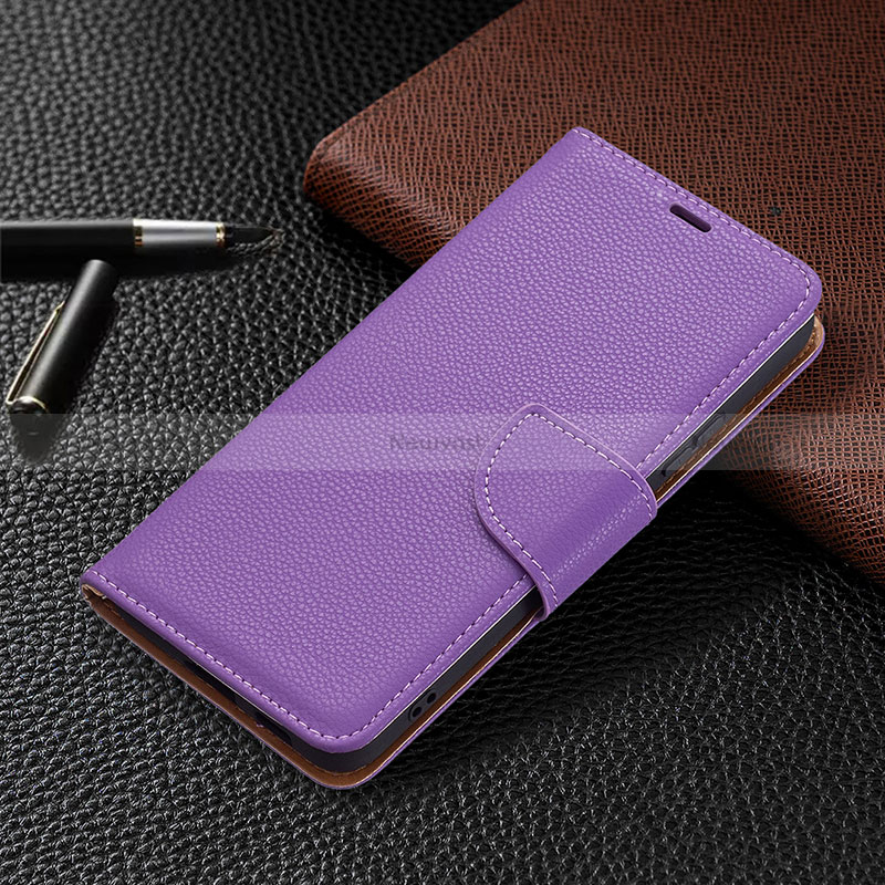 Leather Case Stands Flip Cover Holder B05F for Samsung Galaxy S22 Plus 5G Purple