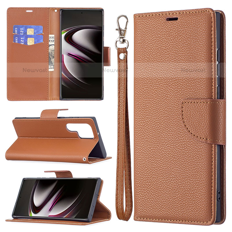 Leather Case Stands Flip Cover Holder B05F for Samsung Galaxy S23 Ultra 5G