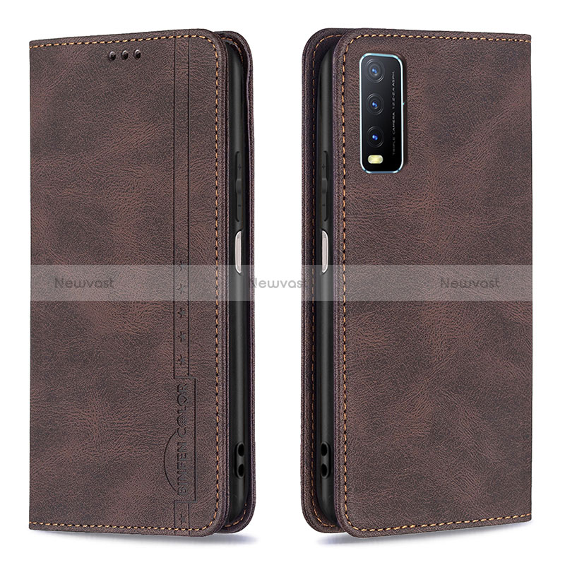 Leather Case Stands Flip Cover Holder B05F for Vivo Y20 Brown