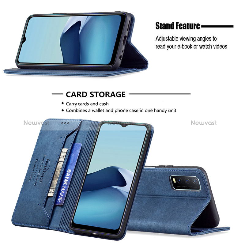 Leather Case Stands Flip Cover Holder B05F for Vivo Y20s