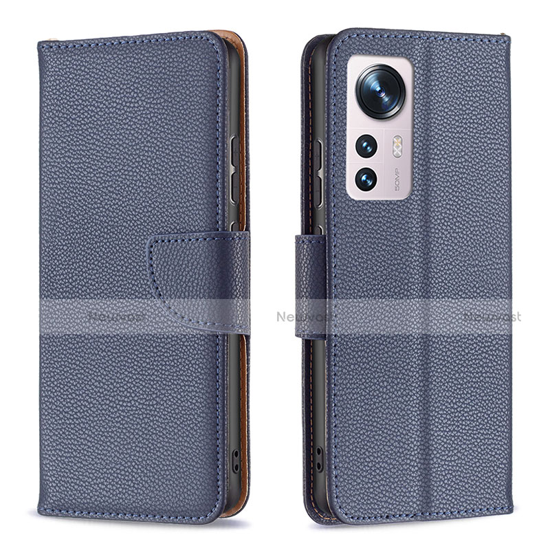 Leather Case Stands Flip Cover Holder B05F for Xiaomi Mi 12 5G Blue