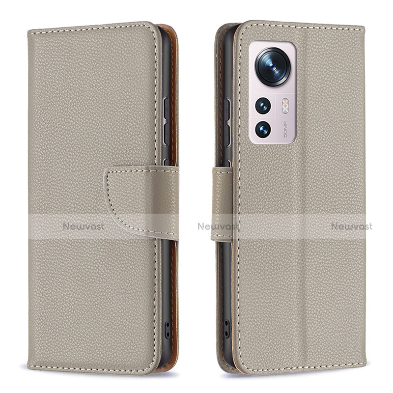 Leather Case Stands Flip Cover Holder B05F for Xiaomi Mi 12 5G Gray