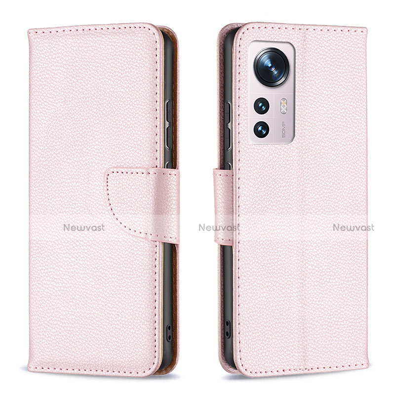 Leather Case Stands Flip Cover Holder B05F for Xiaomi Mi 12 5G Pink