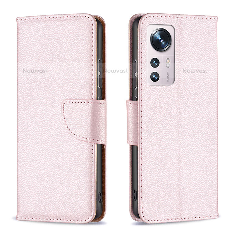 Leather Case Stands Flip Cover Holder B05F for Xiaomi Mi 12S 5G Pink