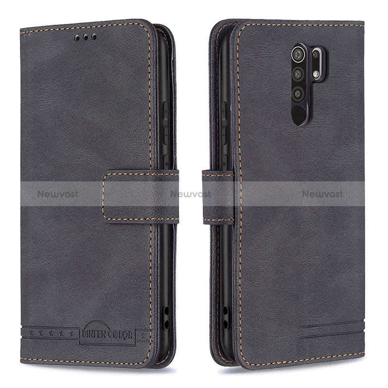 Leather Case Stands Flip Cover Holder B05F for Xiaomi Redmi 9 Prime India Black
