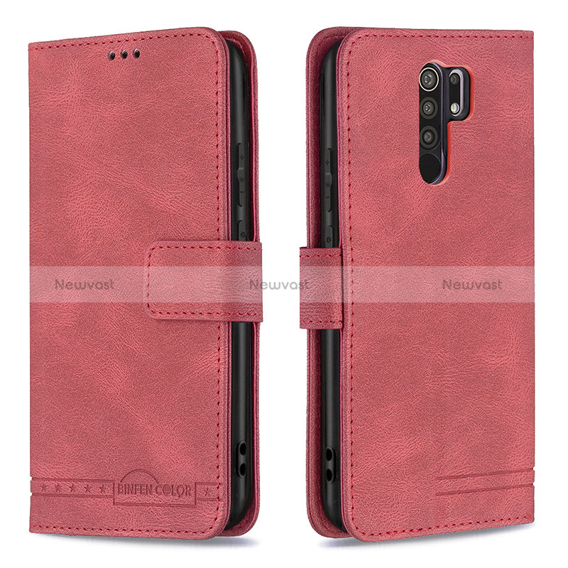 Leather Case Stands Flip Cover Holder B05F for Xiaomi Redmi 9 Red