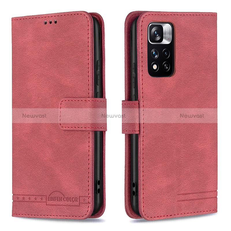 Leather Case Stands Flip Cover Holder B05F for Xiaomi Redmi Note 11 Pro+ Plus 5G Red