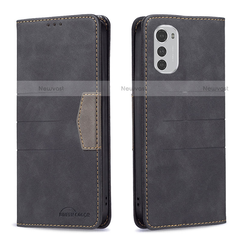 Leather Case Stands Flip Cover Holder B06F for Motorola Moto E32s Black