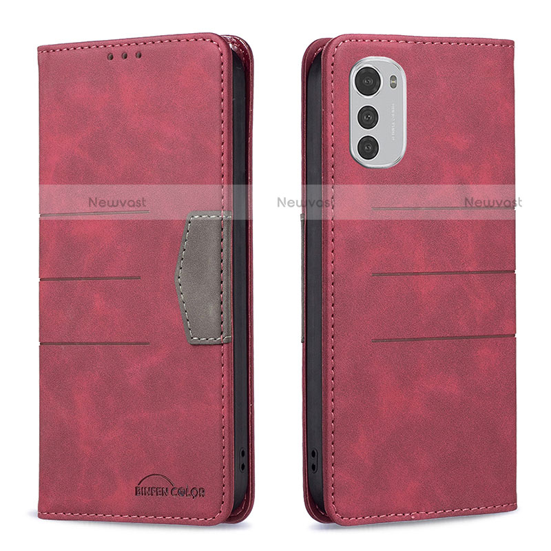Leather Case Stands Flip Cover Holder B06F for Motorola Moto E32s Red