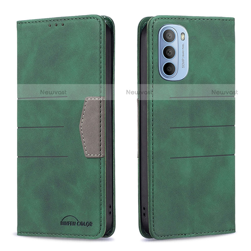Leather Case Stands Flip Cover Holder B06F for Motorola Moto G31 Green