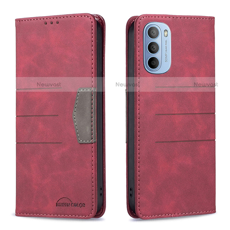 Leather Case Stands Flip Cover Holder B06F for Motorola Moto G31 Red