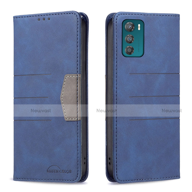 Leather Case Stands Flip Cover Holder B06F for Motorola Moto G42 Blue