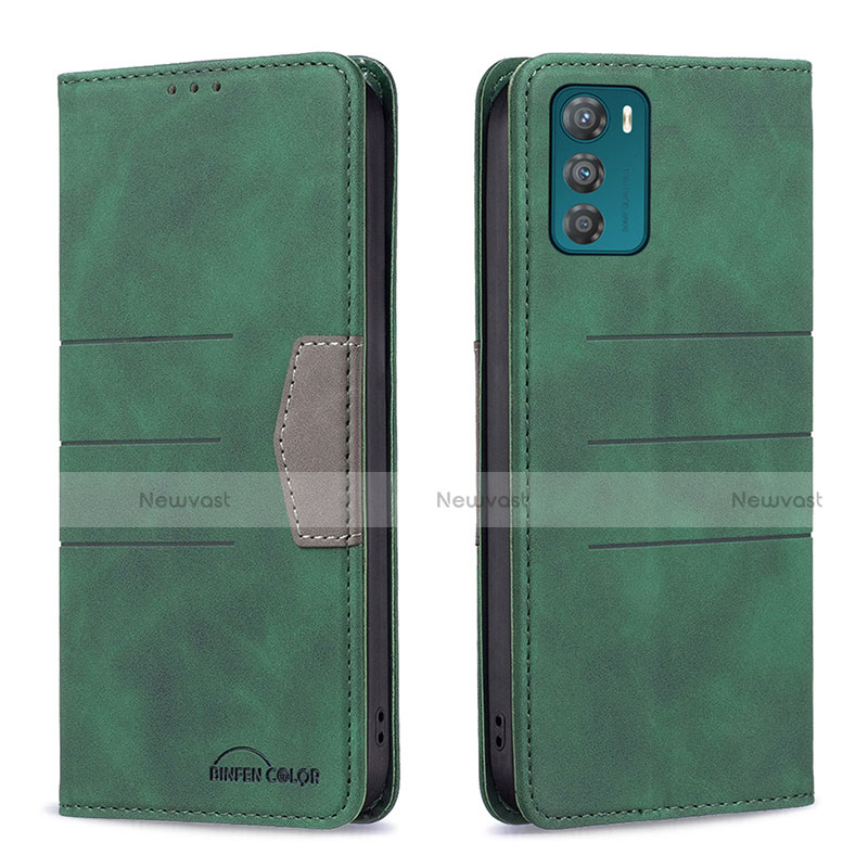Leather Case Stands Flip Cover Holder B06F for Motorola Moto G42 Green