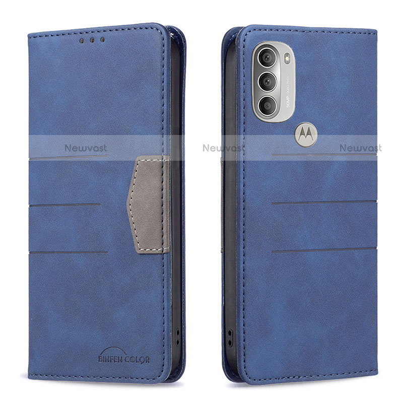 Leather Case Stands Flip Cover Holder B06F for Motorola Moto G51 5G Blue