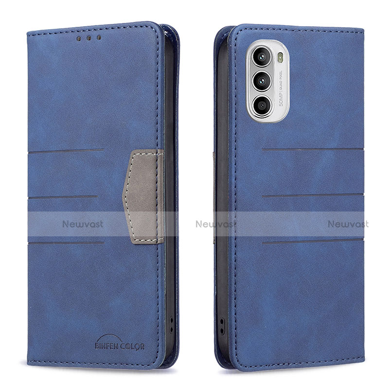 Leather Case Stands Flip Cover Holder B06F for Motorola MOTO G52 Blue