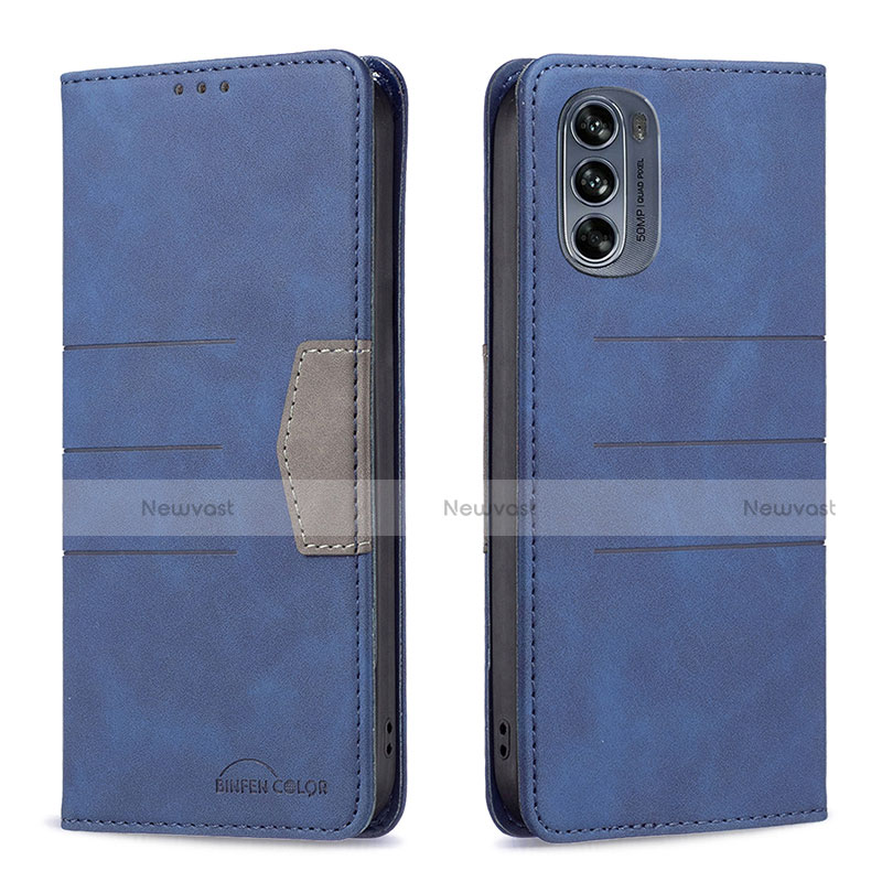 Leather Case Stands Flip Cover Holder B06F for Motorola Moto G62 5G Blue