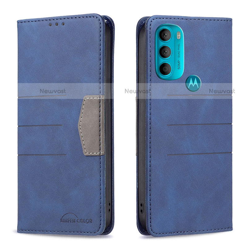 Leather Case Stands Flip Cover Holder B06F for Motorola Moto G71 5G Blue