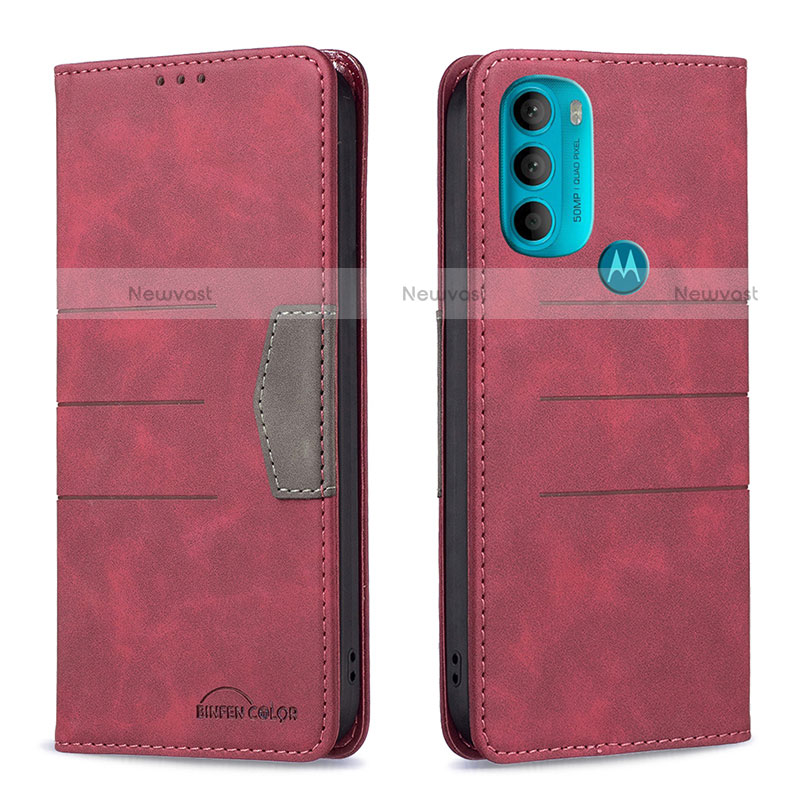 Leather Case Stands Flip Cover Holder B06F for Motorola Moto G71 5G Red