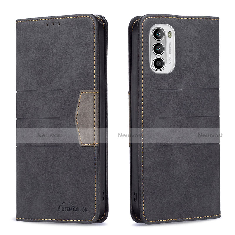 Leather Case Stands Flip Cover Holder B06F for Motorola Moto G71s 5G Black