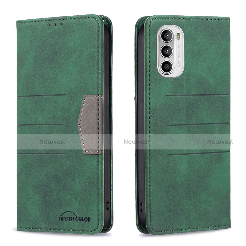 Leather Case Stands Flip Cover Holder B06F for Motorola Moto G71s 5G Green