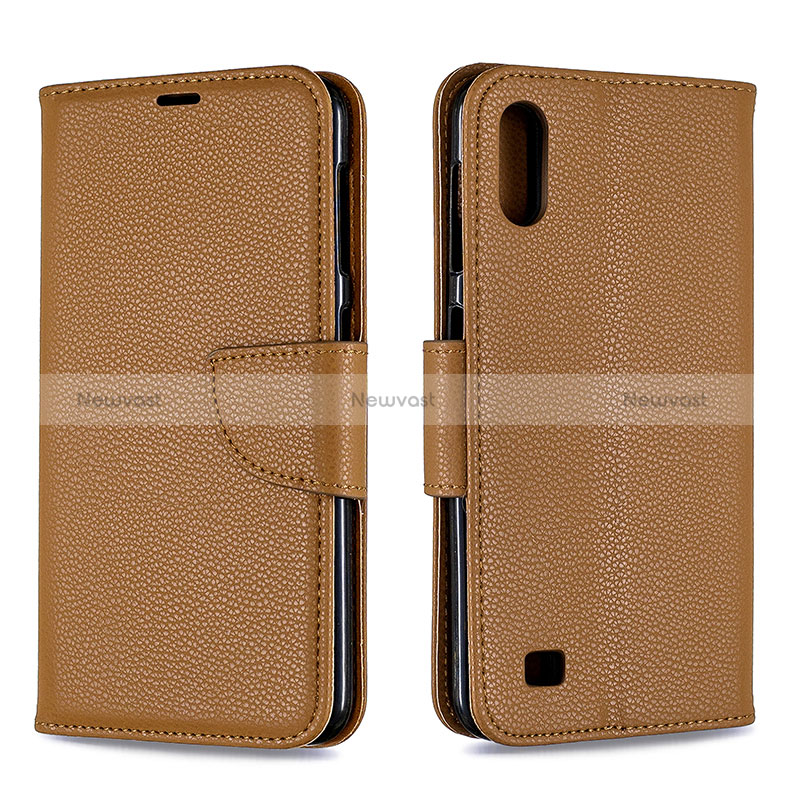 Leather Case Stands Flip Cover Holder B06F for Samsung Galaxy A10 Brown