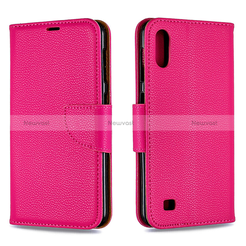Leather Case Stands Flip Cover Holder B06F for Samsung Galaxy A10 Hot Pink