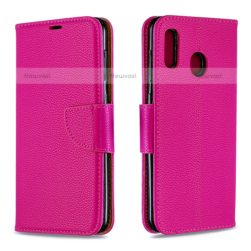 Leather Case Stands Flip Cover Holder B06F for Samsung Galaxy A20 Hot Pink