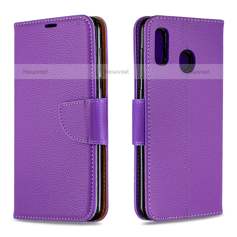 Leather Case Stands Flip Cover Holder B06F for Samsung Galaxy A20 Purple