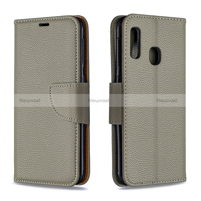 Leather Case Stands Flip Cover Holder B06F for Samsung Galaxy A20e Gray