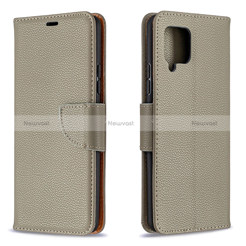 Leather Case Stands Flip Cover Holder B06F for Samsung Galaxy A42 5G Gray