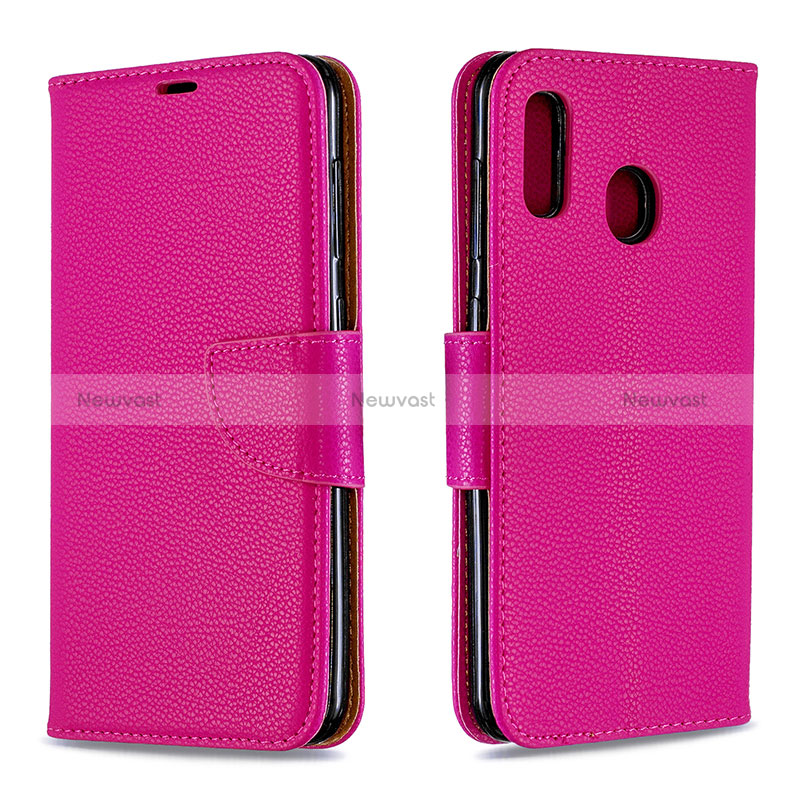Leather Case Stands Flip Cover Holder B06F for Samsung Galaxy M10S Hot Pink
