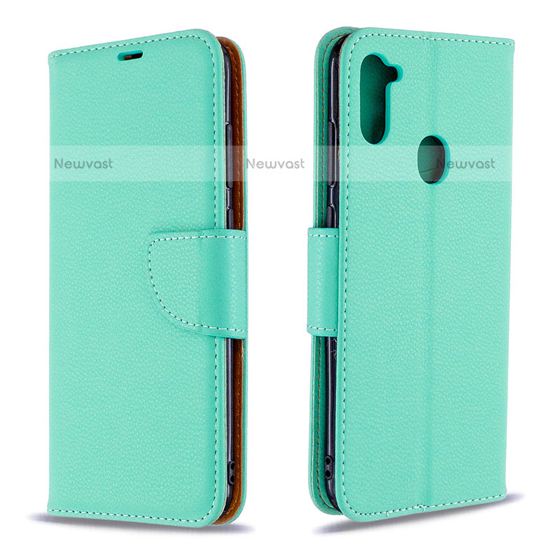 Leather Case Stands Flip Cover Holder B06F for Samsung Galaxy M11 Green