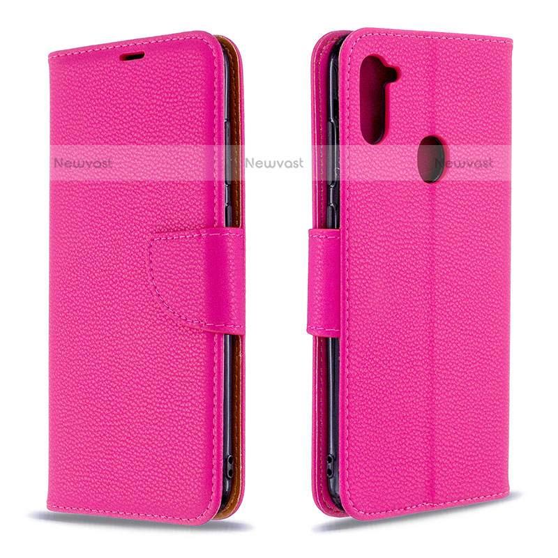 Leather Case Stands Flip Cover Holder B06F for Samsung Galaxy M11 Hot Pink