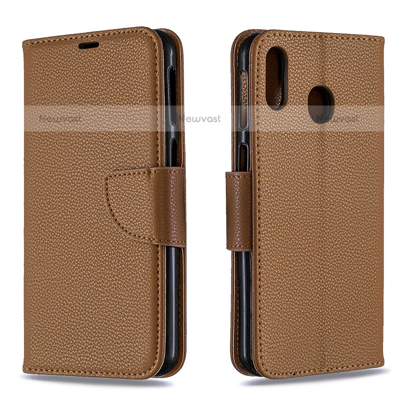 Leather Case Stands Flip Cover Holder B06F for Samsung Galaxy M20 Brown