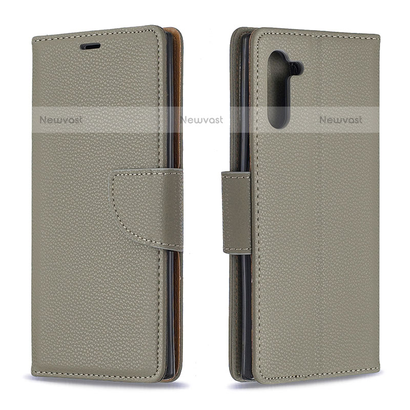 Leather Case Stands Flip Cover Holder B06F for Samsung Galaxy Note 10 5G Gray
