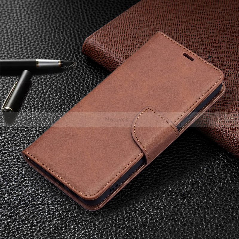 Leather Case Stands Flip Cover Holder B06F for Samsung Galaxy S22 Plus 5G Brown