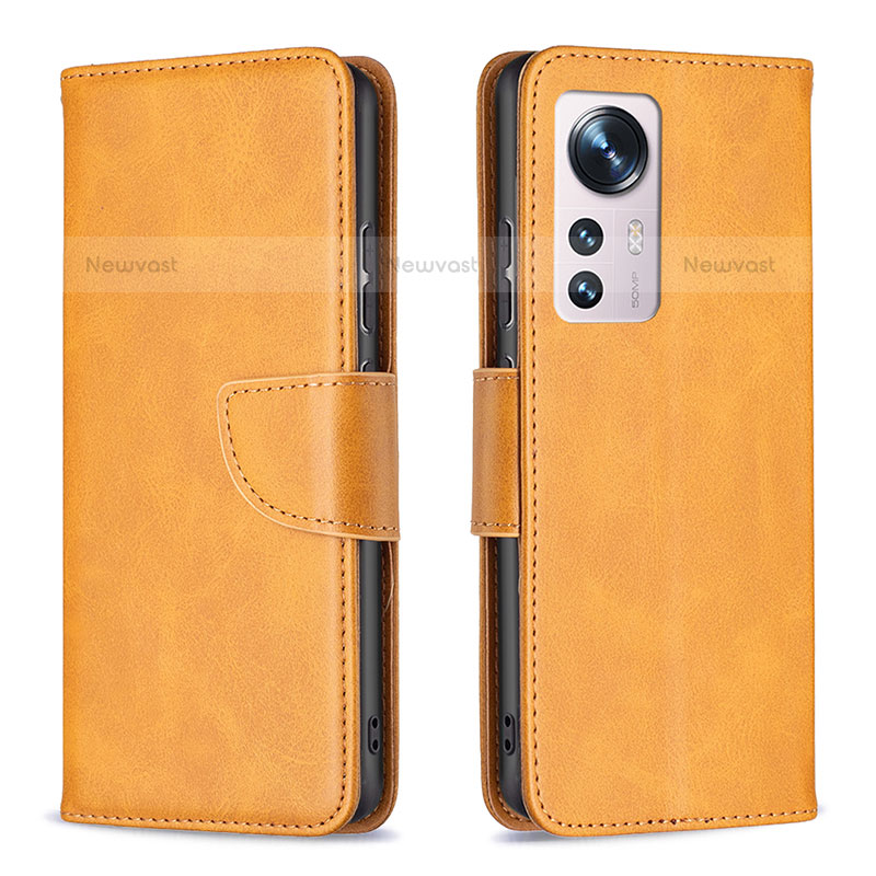 Leather Case Stands Flip Cover Holder B06F for Xiaomi Mi 12 Pro 5G Yellow