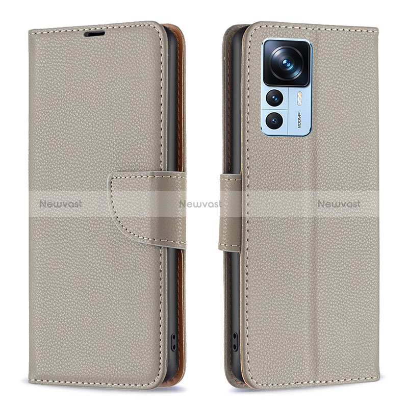 Leather Case Stands Flip Cover Holder B06F for Xiaomi Mi 12T Pro 5G Gray