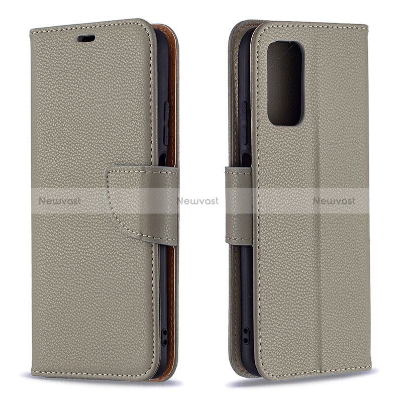 Leather Case Stands Flip Cover Holder B06F for Xiaomi Poco M3 Gray