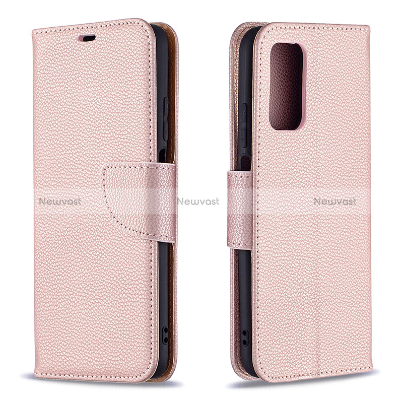 Leather Case Stands Flip Cover Holder B06F for Xiaomi Poco M3 Rose Gold