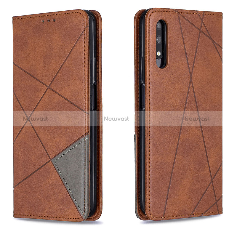 Leather Case Stands Flip Cover Holder B07F for Huawei Honor 9X Brown