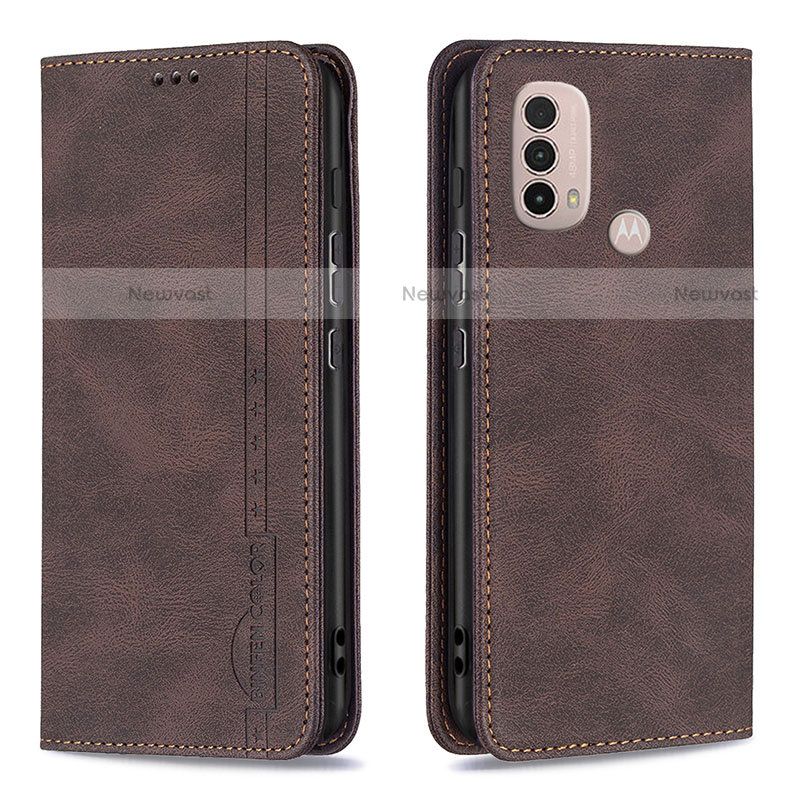 Leather Case Stands Flip Cover Holder B07F for Motorola Moto E30 Brown