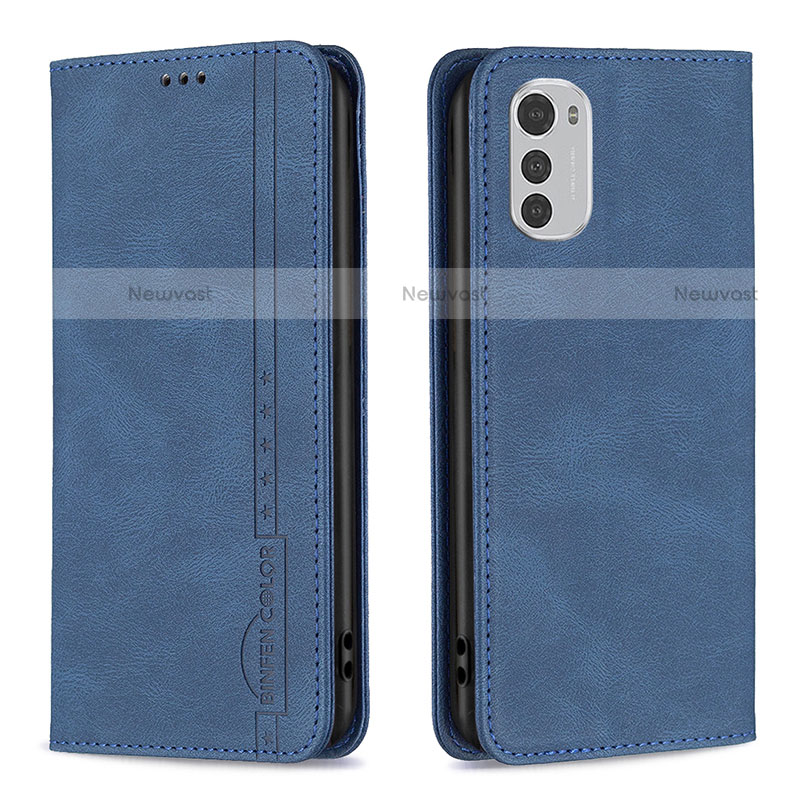 Leather Case Stands Flip Cover Holder B07F for Motorola Moto E32 Blue