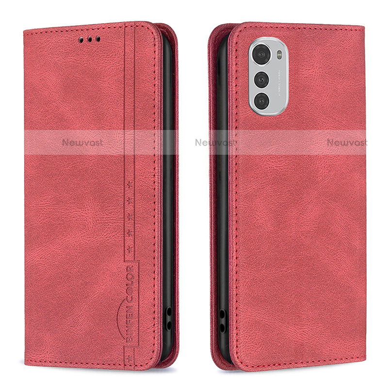 Leather Case Stands Flip Cover Holder B07F for Motorola Moto E32 Red